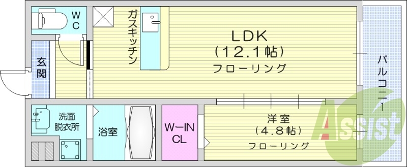 1LDK、エアコン、室内洗濯機置き場、トイレ浴室別、収納