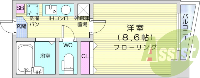 1K、バストイレ別、エアコン、モニター付きインターホン