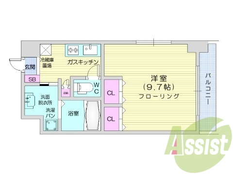 １K、シャワー付き洗面化粧台、宅配ボックス