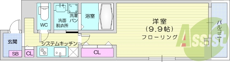 1K、オートロック、システムキッチン、バストイレ別