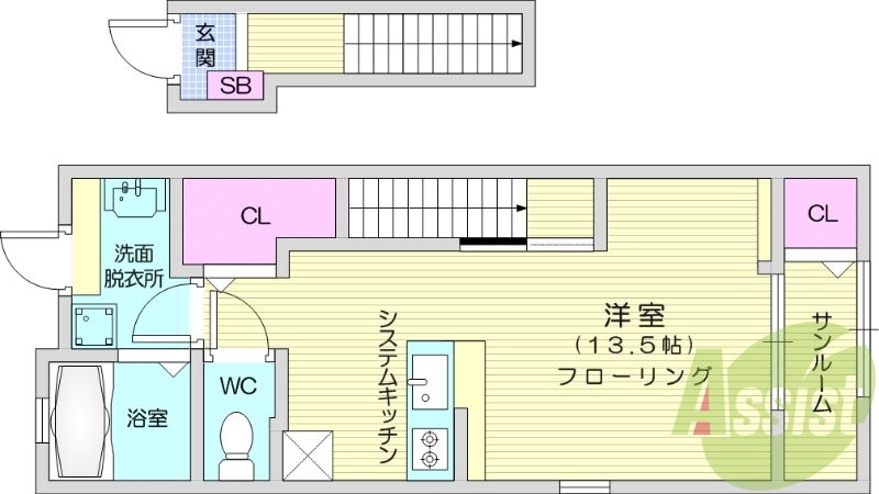 1R、浴室乾燥機、温水洗浄便座、エアコン、独立洗面台