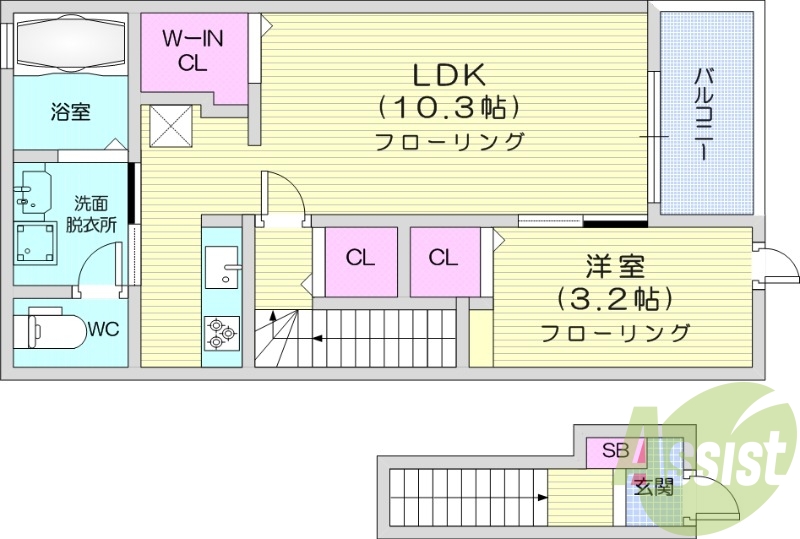 １LDK、インタネット無料、浴室乾燥機、宅配BOX