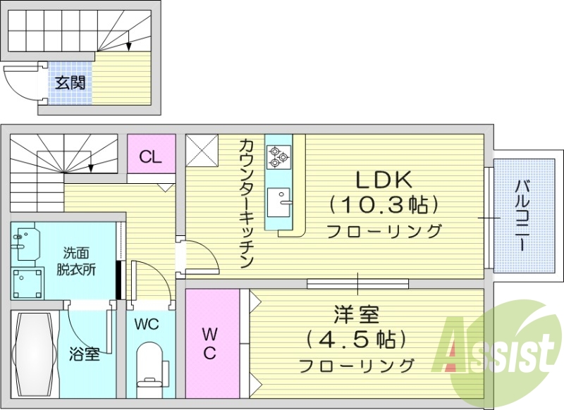 1LDK、浴室乾燥室、内洗濯置き場、独立洗面台