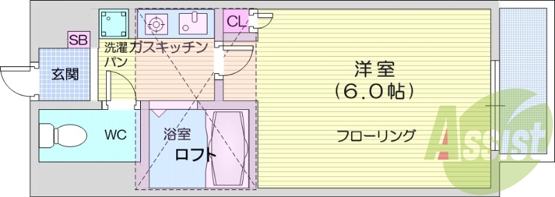 1K、モニター付インターホン、エアコン、バストイレ別。