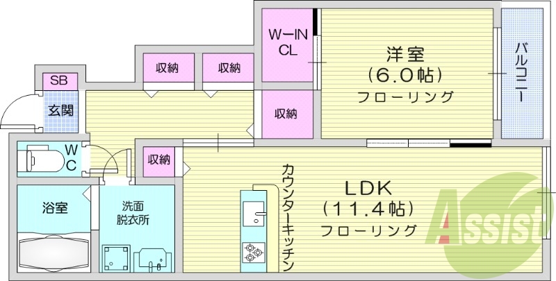 1LDK、南向き、ペット相談可能、設備充実