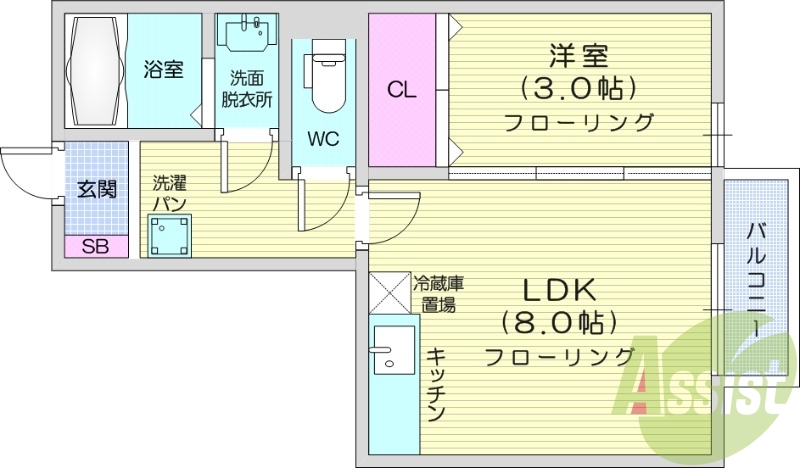 1LDK、モニター付きインターホン、インターネット無料