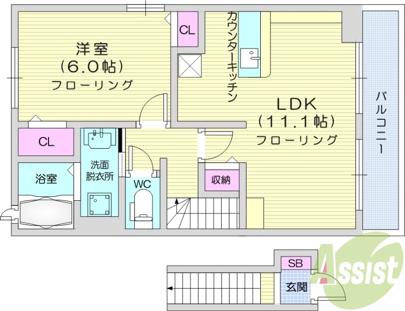 １LDK、エアコン、独立洗面台、追い焚き機能