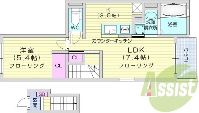1LDK、浴室乾燥機、エアコン、南東向き、バルコニー