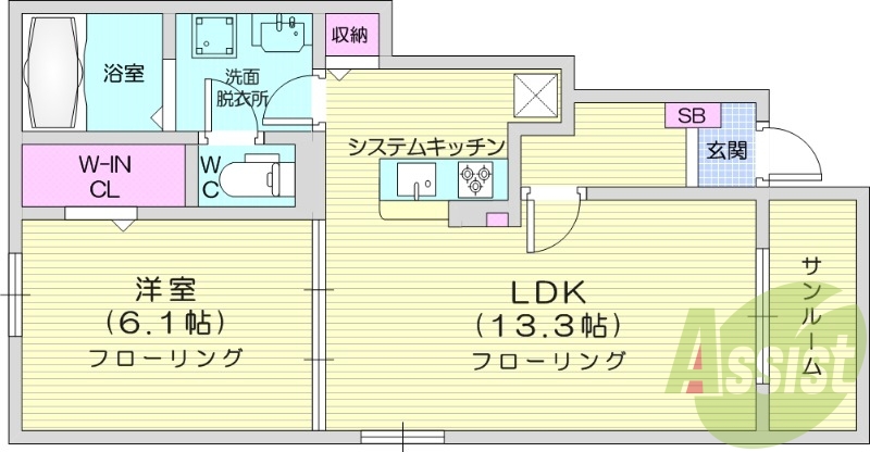 1LDK、エアコン、室内洗濯機置場、トイレ浴室別、収納