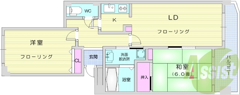 2LDK、TV付インターホン、システムキッチン。