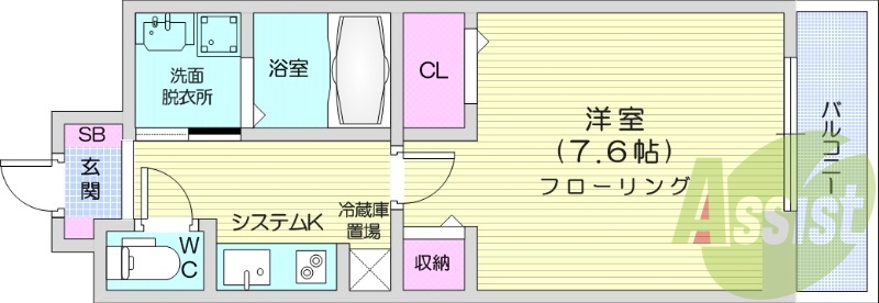 1K、インターネット無料、独立洗面台、エアコン、バストイレ別