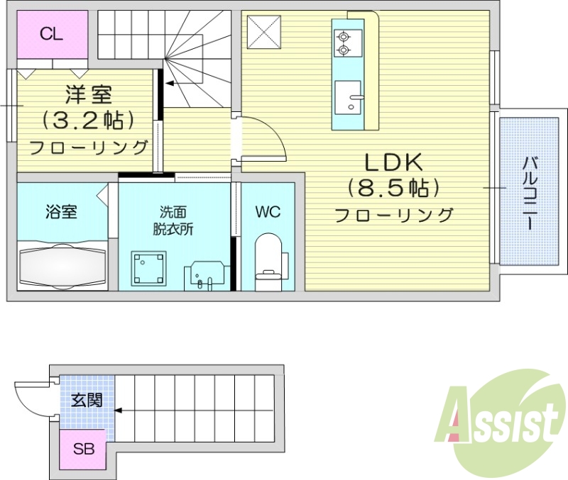 1LDK、インターネット無料、防犯カメラ、エアコン2台