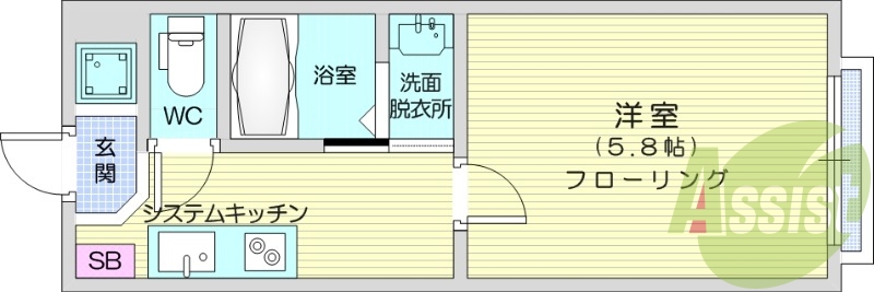 1K、ネット無料、宅配BOX、洗面化粧台