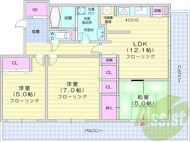 ３LDK、浴室乾燥機、モニタ付きインターホン、