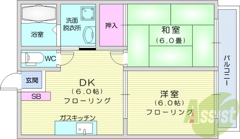 ２DK、エアコン、独立洗面台、追い焚き、