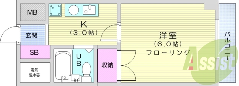 1K、オール電化、オートロック、IHコンロ、バルコニー