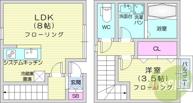 エアコン2台、ネット使用料無料の1LDK。