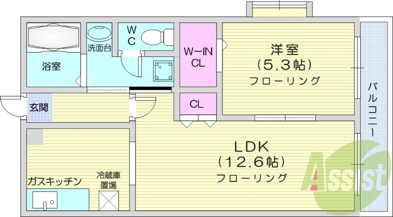 1LDK、エアコン、バストイレ別、追い焚き機能