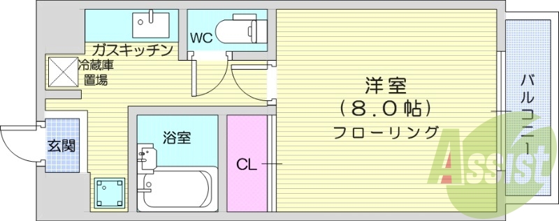 1K、エアコン、風呂トイレ別、