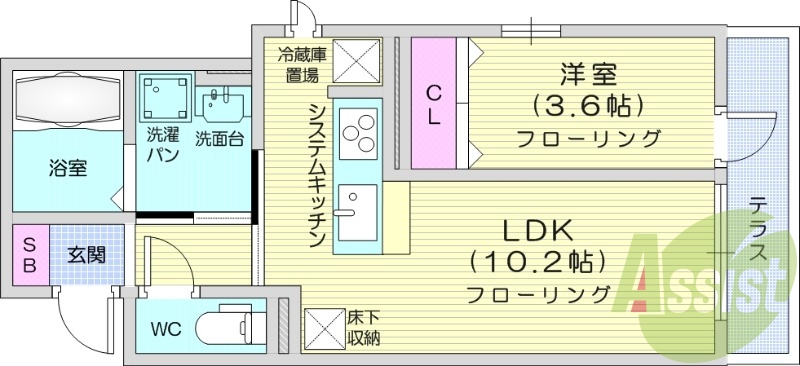 １LDK、エアコン、独立洗面台、ペット飼育可
