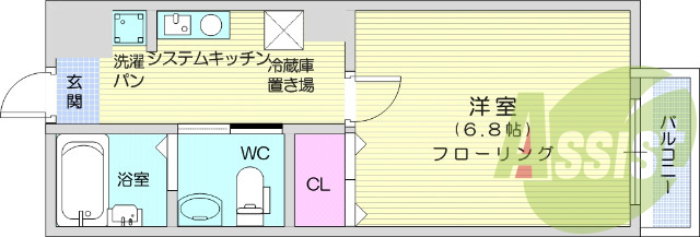1K、独立洗面台、システムキッチン、角部屋、TVインターホン