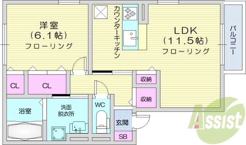 1LDK、エアコン、対面キッチン、クローゼット
