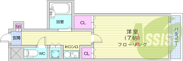 1K、モニター付きインターホン、バストイレ別。