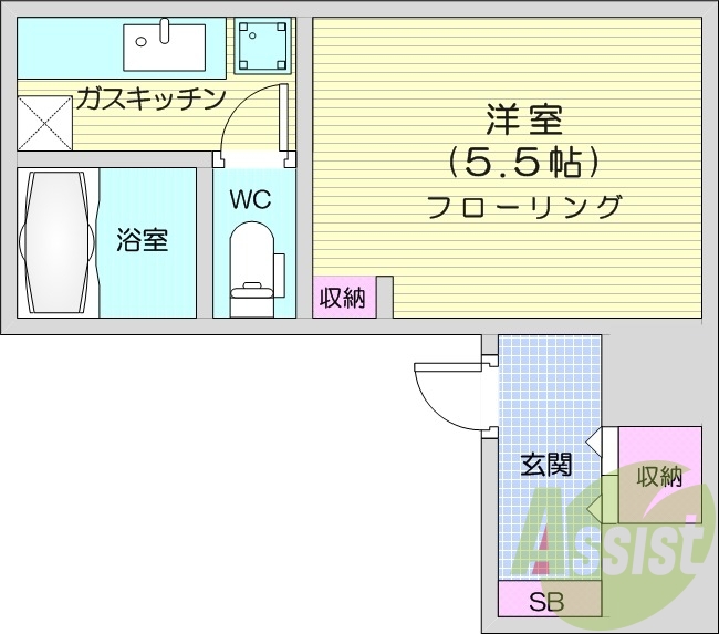 1K、バストイレ別、モニター付きインターホン、エアコン