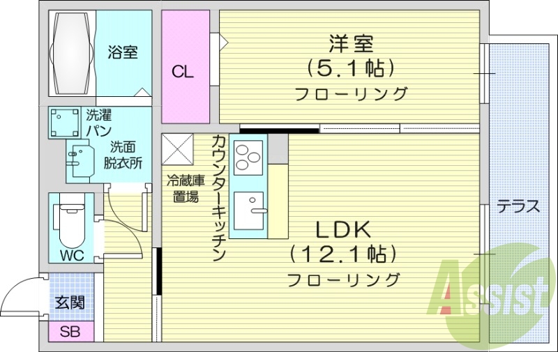 1LDK、浴室乾燥機、追い焚き機能付き、システムキッチン
