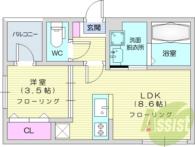 1LDK、エアコン、質ばい洗濯機置場、トイレ洋室別、収納