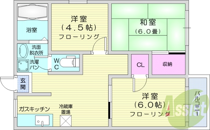 3DK、エアコン、トランクルーム、独立洗面、ウォシュレット