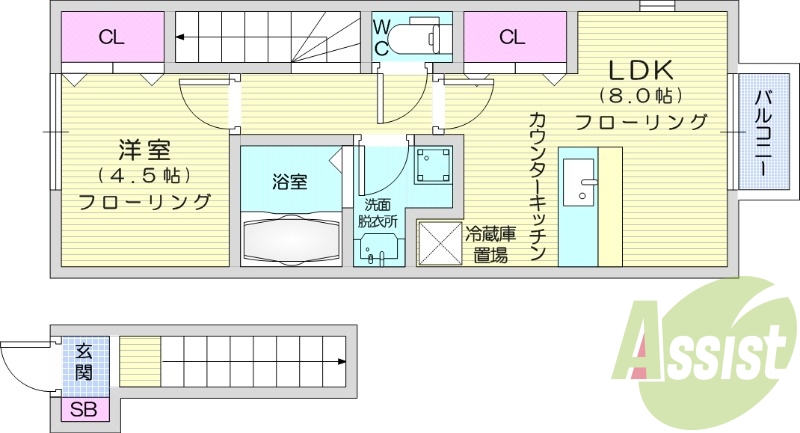 1LDK、エアコン、角部屋、最上階、浴室乾燥