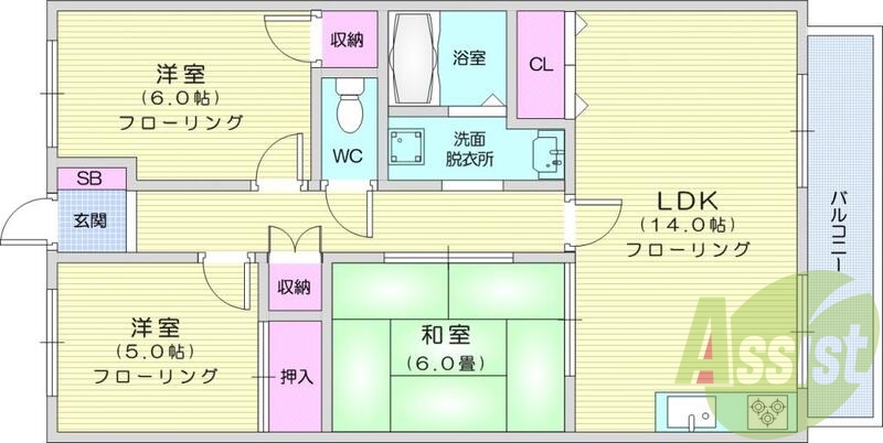 3LDK、B・T別、追い焚き機能、光ファイバー、温水洗浄便座