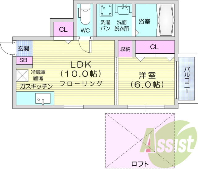 1LDK、モニター付きインターホン、エアコン、