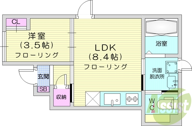 １LDK、インターネット無料、浴室乾燥、温水洗浄便座、角部屋