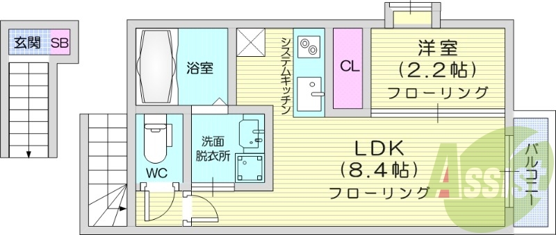 1LDK、エアコン、ネット無料、追い焚き、浴室乾燥機