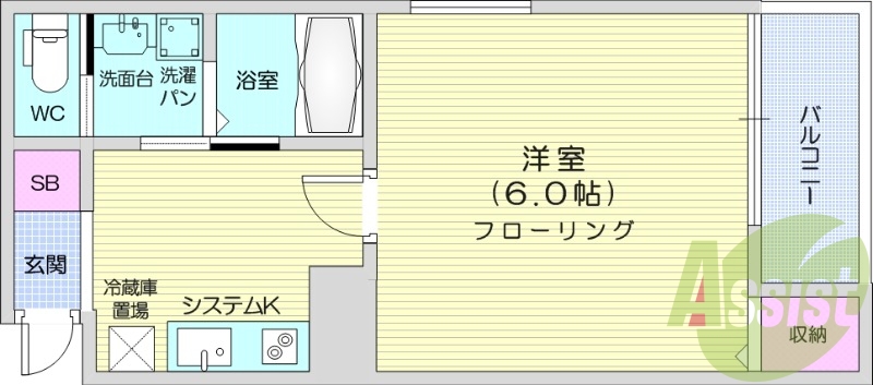 1K、オートロック、ネット使用料不要、独立洗面台、南向き