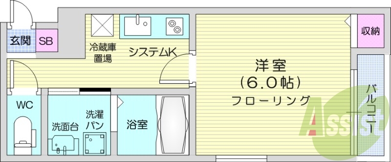 1K、オートロック、ネット使用料不要、独立洗面台、南向き