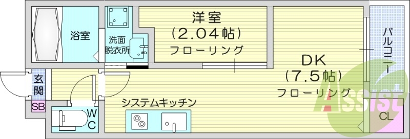 1DK、インターネット無料、追い焚き、クローゼット