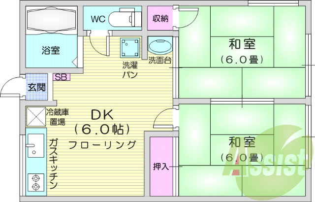写真は別室です。2DK、BT別、都市ガス、シューズボックス