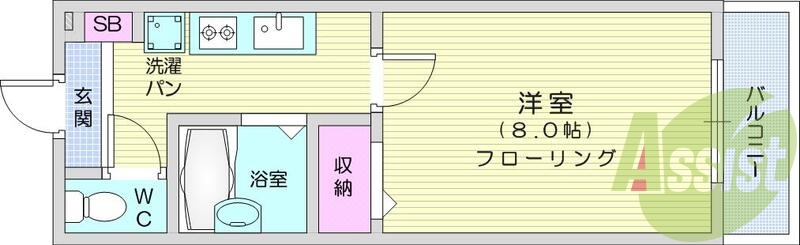 1K、エアコン、室内洗濯機置場、トイレ浴室別、クローゼット