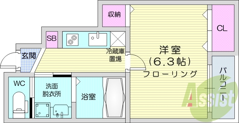 1K、追い焚き機能、浴室乾燥機、室内物干し