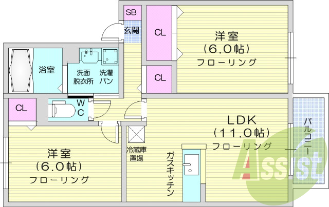 2LDK、追炊き機能、独立洗面台、シューズボックス