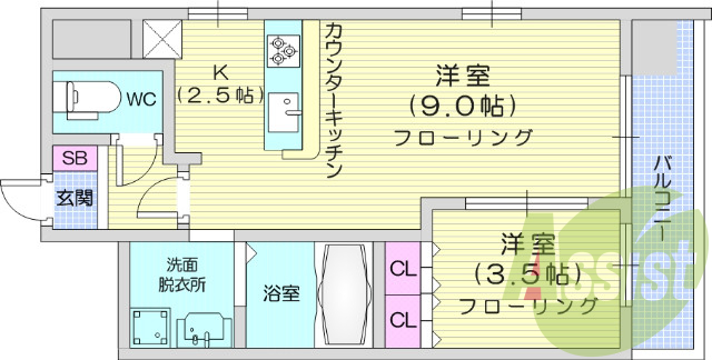 1LDK、エアコン、バストイレ別、インターネット無料