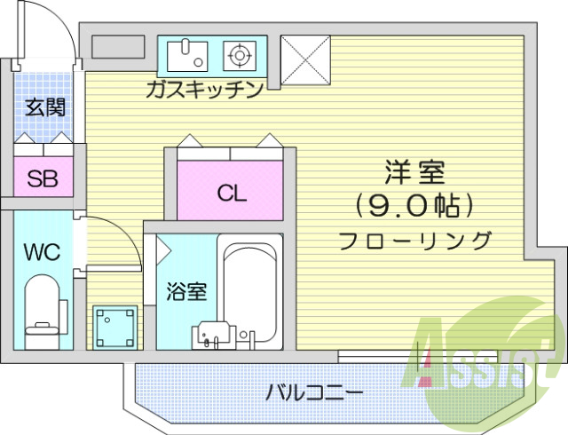 １R、バス・トイレ別、インターネット無料、プロパンガス
