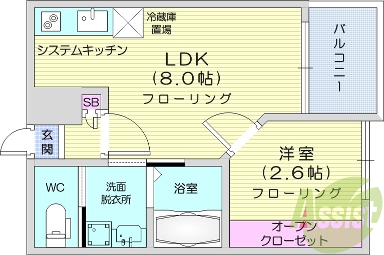 1LDK、追い焚き機能、2口IHクッキングヒーター、エアコン