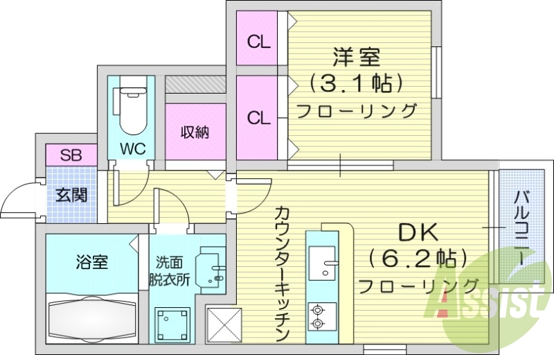 1DK、独立洗面、インターネット使用料無料、IH、浴室乾燥