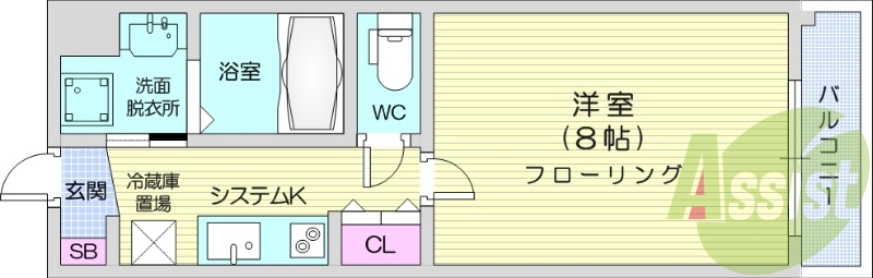 1K、追い焚き、オートロック、浴室乾燥機、インターネット無料