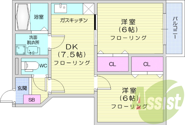 2DK、追い焚き機能、シャンプードレッサー、エアコン