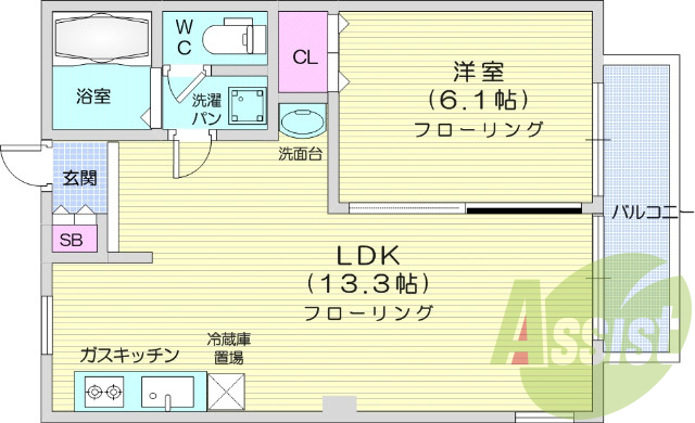 1LDK、ペット相談可、バストイレ別、温水便座